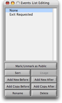 Default Events List Editing screen.